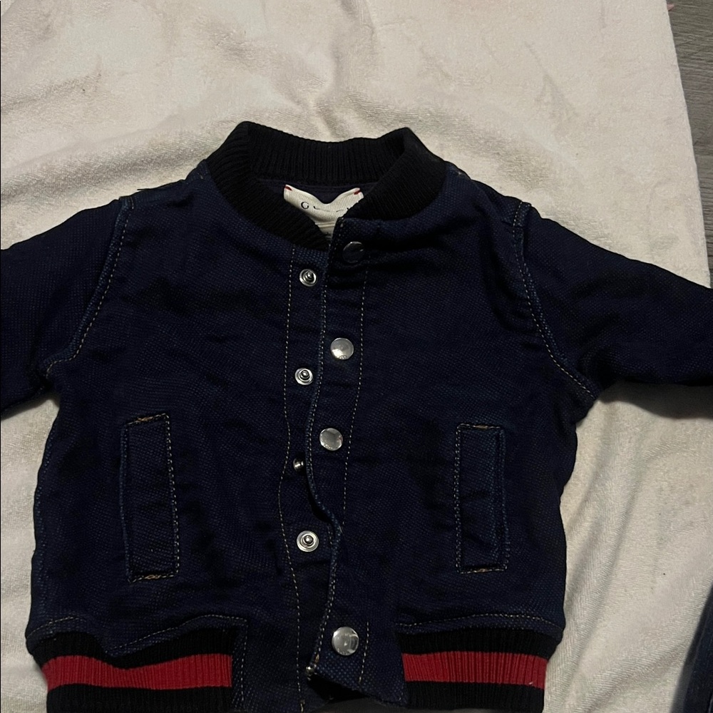 Gucci Kids Dark Blue Jean Jacket with Red and Black Trim